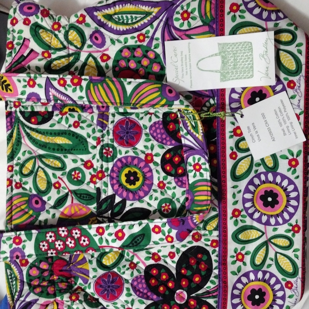 Floral Multicolor Tote Bag with Green Accent - Picture 10 of 12